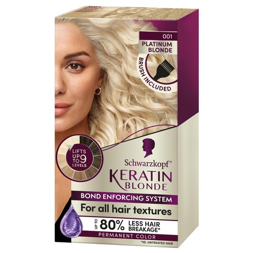 Schwarzkopf Keratin Blonde Hair Dye Platinum Blonde 001, Ultra Lightening Kit, 1 Application - Ha...