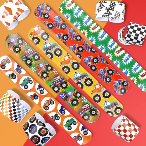 Sawowkuya 48PCS Monster Trucks Themed Party Favors Slap Bracelets, Kids Adults Classroom Prize Exchanging Gifts Birthday Party Decorations Supplies
