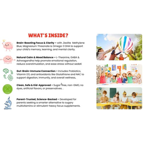 Brightminds Zeolite Detox Gummies Kids – Detox & Brain Support with L-Methylfolate, B12, Omega-3, Magnesium, Probiotics, Mood, Speech & Gut Support – Methylated Multivitamin Ages 6+ & Adults