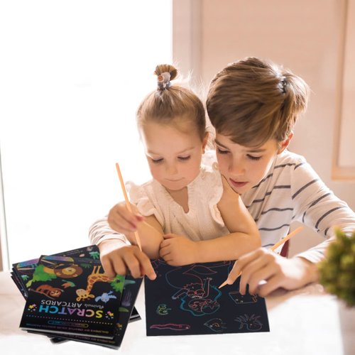 SuyuanArt Animal Unicorn Ocean Mermaid Double Sided Design Color Scratch Rainbow Art Paper Set for Kids,Girls Boys Scratch Off Magic Drawing Crafts Party Favors