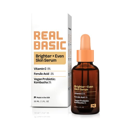 Real Basic Skin Serum for Brighter and Even Skin with Vitamin C, Ferulic Acid & Vegan Probiotic Kombucha 1 oz. - Vitamin C Serum for Face & Even Skin Tone Serum