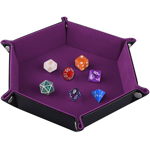 SIQUK Double Sided Dice Tray, Folding Hexagon PU Leather and Velvet Dice Holder for Dungeons and Dragons RPG Dice Gaming D&D and Other Table Games, Dark Violet
