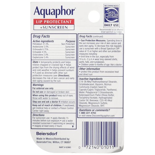 Aquaphor Lip Repair SPF 3 Size .35z Aquaphor Lip Repair SPF 30 .35z