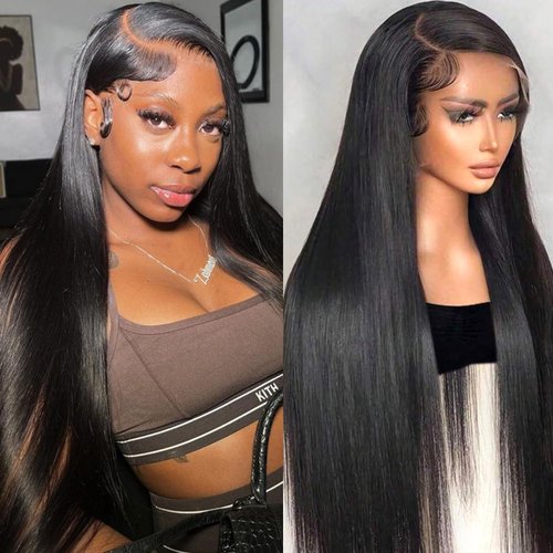Straight 13x4 Lace Front Wigs Human Hair Pre Plucked 180% Density HD Lace Frontal Wigs for Black Women Glueless Human Hair Wigs with Baby Hair Straight Wigs Human Hair Natural Black Color 18 Inch