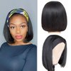 Feelgrace Short Bob Headband Wig Human Hair Wigs for Black Women Straight Headband Bob Wigs Human Hair None Lace Front Wigs Natural Color Human Hair Headband Wigs Bob Wigs 150% Density (8 Inch)