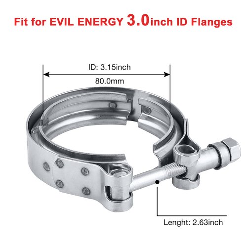 EVIL ENERGY 3.0 Inch V Band Clamp for Flange Kit Stainless Steel