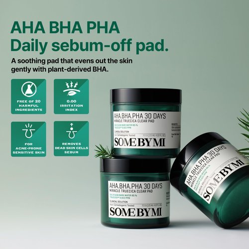 SOME BY MI AHA BHA PHA 30 Days Miracle Truecica Clear Pad - 70 Pads, 4.22Oz - Mild Exfoliating Toner Pads for First Skin Care Step - Daily Blackhead Removing Pore Minimizer for Face - Korean Skin Care