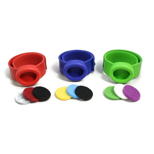 Destination Oils Kids Essential Oil Diffuser 3 Slap Bracelet Sport Set - Red, Blue, Green- Boys- Unscented