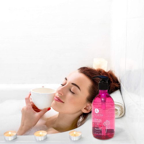 Luseta Rose Oil Body Wash for Dry Skin Women 16.9oz, Women Body Wash Smell Good Hydrating Shower Gel for Nourishing Essential Body Care, Sulfate & Paraben Free,Shower Gel for Women/Men