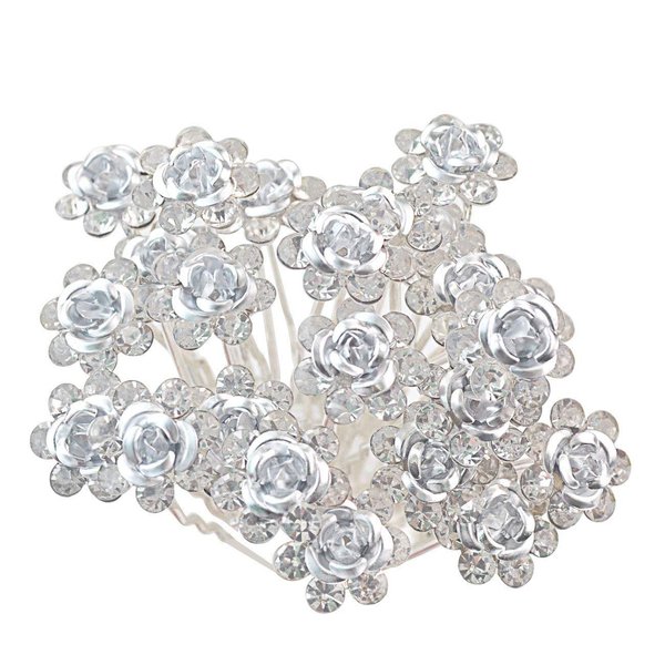 Onwon 40 Pieces Rose Flower Rhinestone Hair Clips Crystal Hair Pins for Bridal Wedding Party Daily Life Women and Girls Hair Jewelry Acessories, with Storage Bag (White)