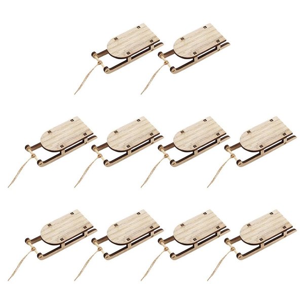 Beavorty 10Pcs Christmas Sled Ornaments Mini Sleighs Dollhouse Furniture Wooden Sleigh Model Toy Tree Hanging Decorations for Xmas Tree Dollhouse Decor Beige