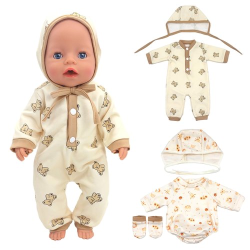 AISITE 2 Sets Baby Doll Clothes 14-16 inch Cartoon Rompers with Hat, Outfits for Reborn Baby Doll...