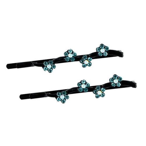 Hair Pins for women Faux Rhinestone Flower Daisy Covered Bobby Pin, Set of Two, Aqua