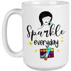 Sparkle Everyday with Eyeshadow Palette, Brushes & Woman Design - Beauty Themed Merch for Makeup Artist or Cosmetologist, Gift for Makeup Lovers & Beauticians, White Mug 15oz