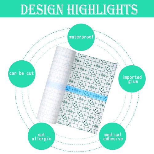 Transparent Dressing Adhesive Bandage Waterproof Bandage Clear Adhesive Bandages Stretch Tape for Tattoos Swimming (8 Inch x 5.47 Yard)