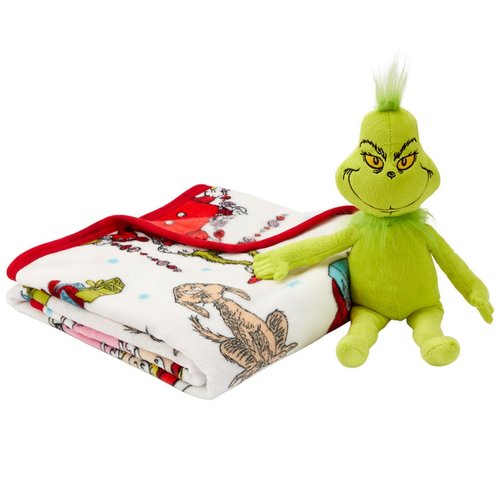 Franco Dr. Seuss The Grinch Holiday & Christmas Kids Bedding Super Soft Plush Pillow and Throw 2 Piece Set, 40 in x 50 in (Officially Licensed Product)