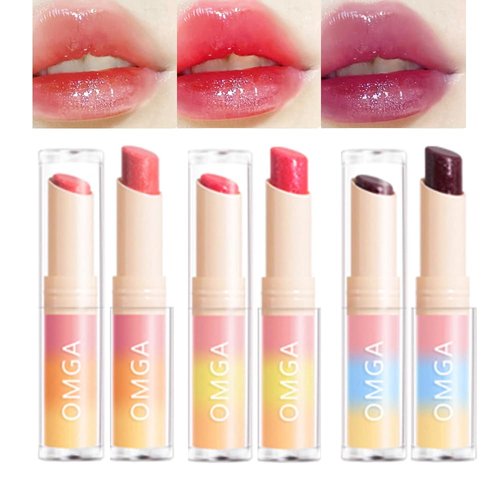 Aderier 3Pcs Peach Pink Strawberry Red Grape Violet Gin Lip Balm Color Changing Lipstick Set PH Magic Lipstick, Vegan & Cruelty Free Lip Balm