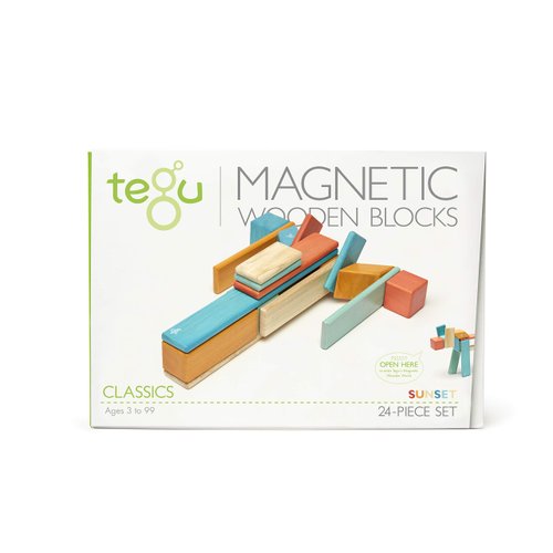 24 Piece Tegu Magnetic Wooden Block Set, Sunset, 1-99 years old
