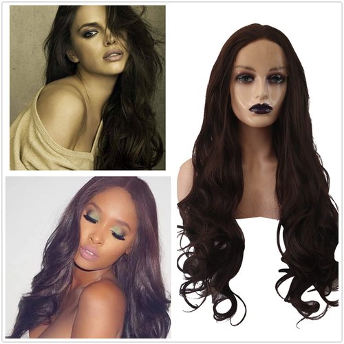 Greenmirr Long Wavy Brown Lace Front Wigs 13x4 Lace Front with Heat Resistance Synthetic Hair 26in