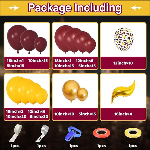 170Pcs Magical Wizard School Balloons Garland Party Decorations Burgundy Confetti Balloons Metallic Gold Balloons for Kids Birthday Party Magical Theme Baby Shower Supplies Favors