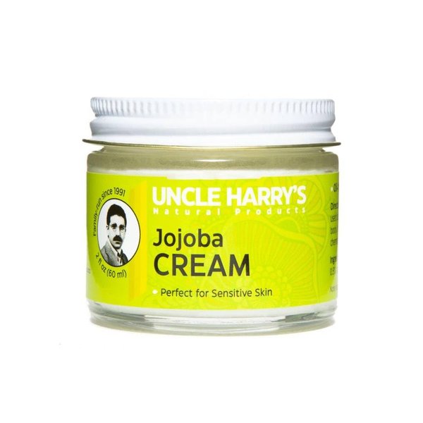 Uncle Harry's Natural Products Jojoba Cream, Smooth Lightweight Fragrance Free Jojoba Esters, Gentle and Non-Comedogenic Perfect for Sensitive Skin, Gluten and Hexane Free Vegan, 2 Ounce Glass Jar