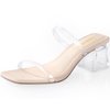 Leevar Square Toe Heeled Sandals for Women - 2.25IN Low Block, Open Toe Ankle Strap Chunky Heels - Slip on Heeled Sandal Mule - for Party Wedding Dress Shoes, Nude Black, Clear, Size 8
