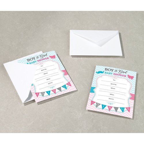 Lillian Rose 8-Piece Baby Gender Reveal Invitations, Pink/Blue/White, 5" x 7"
