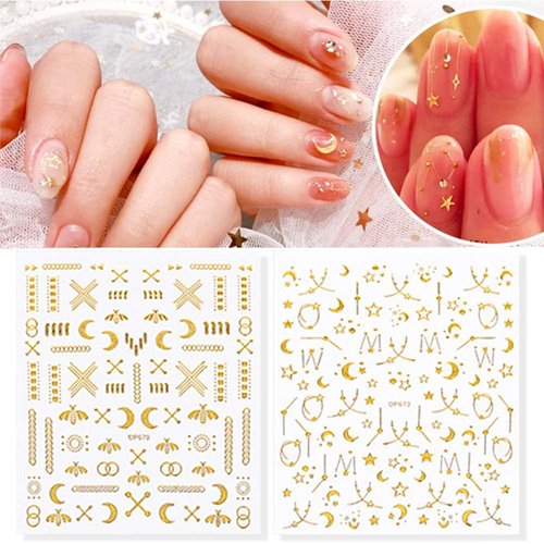 Star Nail Art Stickers Decals 3D Gold Self Adhesive Nail Decals 6Sheets Luxury Nail Art Supplies Metallic Star Moon Money Nail Designs Stickers for Acrylic Nails DIY Nail Art Decorations Manicure Tips