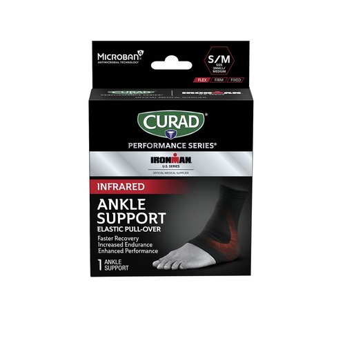 CURAD Performance Series IRONMAN Infrared Ankle Support, Elastic, Targeted Compression for Enhanced Joint and Tendonitis Recovery & Performance, Powered by CELLIANT Technology, Small/Medium