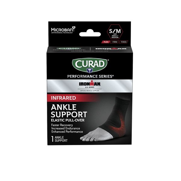 CURAD Performance Series IRONMAN Infrared Ankle Support, Elastic, Targeted Compression for Enhanced Joint and Tendonitis Recovery & Performance, Powered by CELLIANT Technology, Small/Medium