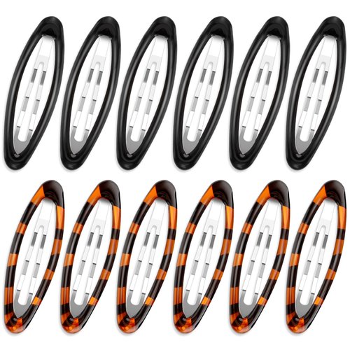 Qianyu 12Pcs Oval Snap Hair Clip Classic Tortoise Metal Barrette Water Drop Shape No Slip Hair Pin Bang Hair Holder Accessories for Women Girl Various Thick Thin Hairstyling DIY