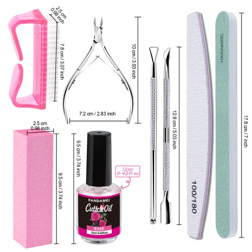 FANDAMEI Nail Buffers and Files, Manicure Tools Kit with 3PCS Nail File, 2PCS Nail Buffer, Rectangular Nail Buffer Block, Cuticle Nippers, Cuticle Pusher, Cuticle Peeler. Cuticle Oil and Nail Brush.