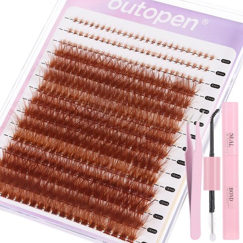 Lash Extension Kit, Thick Volume Lash Clusters with Bottom Lashes 339PCS Cluster Lashes 12-18mm Mix Curl Individual Lashes Kit With Tweezer Lash Glue For Beginner Home DIY Salon (Brown-SET1)