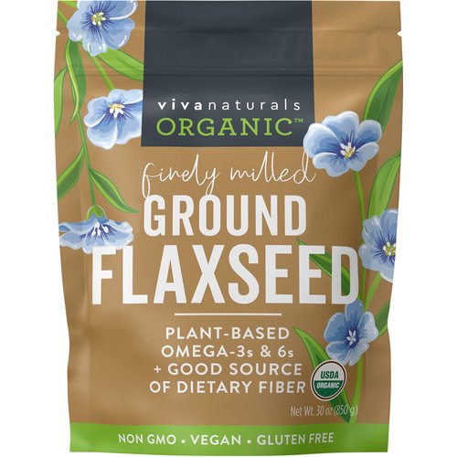 Viva Naturals Organic Ground Flaxseed - Premium Quality Plant-Based Protein and Vegan Omega 3 with Fiber, Perfect for Smoothies, Finely Milled Flaxseed 30 oz (850 g)