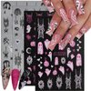 Halloween Nail Stickers for Nail Art Spider Pink White Ghost Spider Web Nail Art Decals 3D Self-Adhesive Halloween Nails Rhinestones Designs Charms Spider Stickers for Women Manicure Decoration 4Pcs