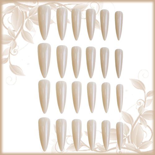 24Pcs Stiletto Press on Nails with Solid Color Design, Stiletto Manicure Art Acrylic Long Stiletto Fake Nails Stick on Nails Glossy Nude Stiletto Nails Gel Glue on Nails for Coquette Women Girls