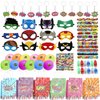 APZ 122 Pcs Superhero Party Favors -Superhero Mask Slap Bracelets Keychains Stickers Punch Balloons Finger Lights and Gift Bags for Kids Hero Party Supplies Birthday Decorations