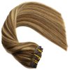 Eufficco Human Hair Lace Clip In Hair Extensions Thick Ends Highlights Piano Color Chocolate Brown/Strawberry Blonde 16inch 100g Remy Hair Extensions Silky Soft Lace Backed Clip On Hair Extensions