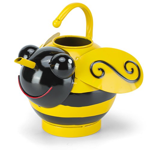Metal Cute Bee Watering Can for Indoor/Outdoor Plants, Handmade Bee Watering Pot 1.8L 1/2 Gallon, Kids Novelty Decorative Watering Kettle Planter for Plants Succulent Flowers, Garden Decor