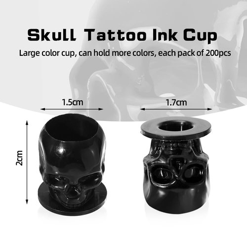 Disposable Tattoo Ink Cups-200pcs Disposable Skull Tattoo Ink Cups For Tattoo Permanent Makeup Container Cap Tattoo Accessory,Tattoo Ink,Tattoo Supplies,Tattoo Kits (Black)