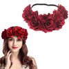 Lopsity Women's Rose Flower Crown Headband Polyester Material, Elastic Headband, Adjustable Size, for Wedding, Festival, Party, Photo Props (Red, 1 Count)