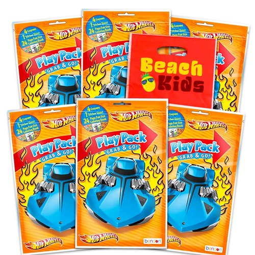 Hot Wheels Party Favors Pack ~ 6 Hot Wheels Play Packs Filled with Stickers, Coloring Books, Cray...