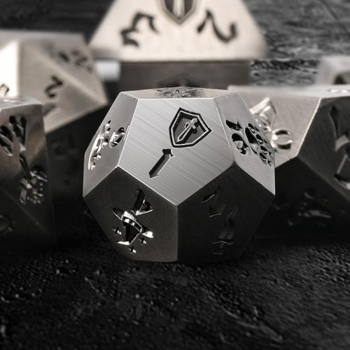 Banloga DND Dice Set,7PCS Metal Dice Set for Dungeons and Dragons,Class Icons Dice,Role Playing Board Games Accessories (Ancient Silver)