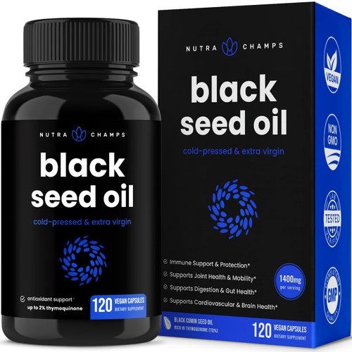 Organic Black Seed Oil Capsules | 120 Vegan Softgel Black Cumin Seed Oil Capsules | 1400mg Per Serving Virgin Cold Pressed Nigella Sativa Oil Pills with Thymoquinone & Vitamin E, Rich in Omega 3 6 9