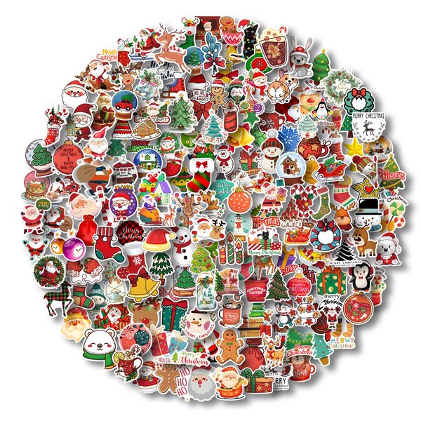 AOWDIAO Christmas Stickers 200 Pcs Cute Merry Christmas Vinyl Stickers for Water Bottles Scrapbooking Crafts Funny Christmas Holiday Stickers for Kids Teens Aduts