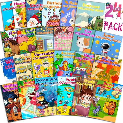 24Pack Small Coloring Books for Kids Ages 4-8, Bulk Coloring Books for Kids Ages 2-6-12, Kids Coloring Books Bulk, Kids Birthday Party Favors Classroom Activity Supplies Includes Dinosaur Animal