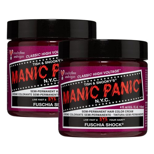 MANIC PANIC Fuschia Shock Hair Dye – Classic High Voltage - (2PK) Semi-Permanent Hair Color - Dark Pink Fuschia - For Dark & Light Hair – Vegan, PPD & Ammonia-Free - For Coloring Hair on Women & Men