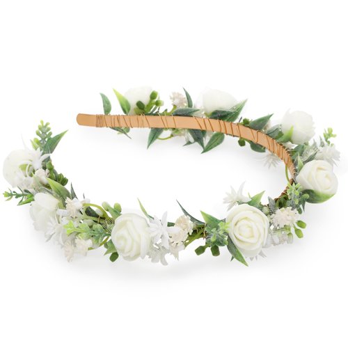 KorViSHOW Female Rose Flower Crown - White Flower Headbands or Women Bridal Flower Headband Girl Beautiful Lace Foam Flower Tiara Wedding Decoration Headflower Party Shoot Photo Headwear