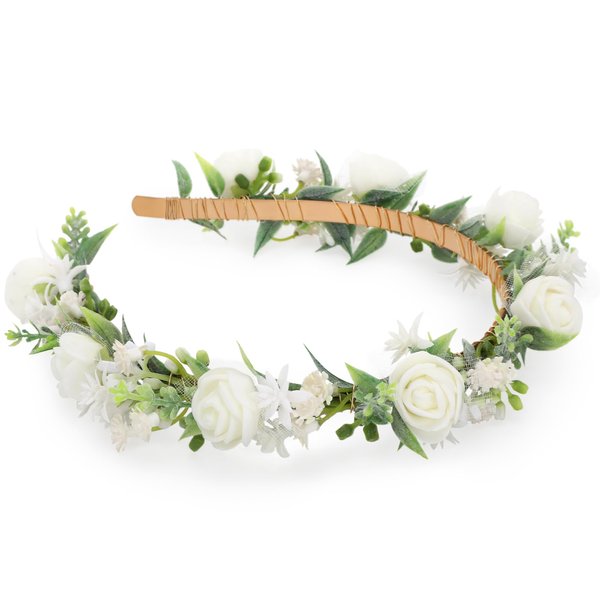 KorViSHOW Female Rose Flower Crown - White Flower Headbands or Women Bridal Flower Headband Girl Beautiful Lace Foam Flower Tiara Wedding Decoration Headflower Party Shoot Photo Headwear
