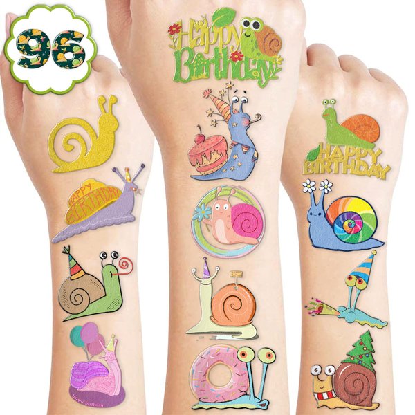 Cute Snail Temporary Tattoos 8 Sheets 81 PCS Snail Mail Party Decorations Favors Supplies Bug Snail Insect Theme Birthday Cute Stickers Christmas Gifts for Boys Girls Class School Prizes Carnival
